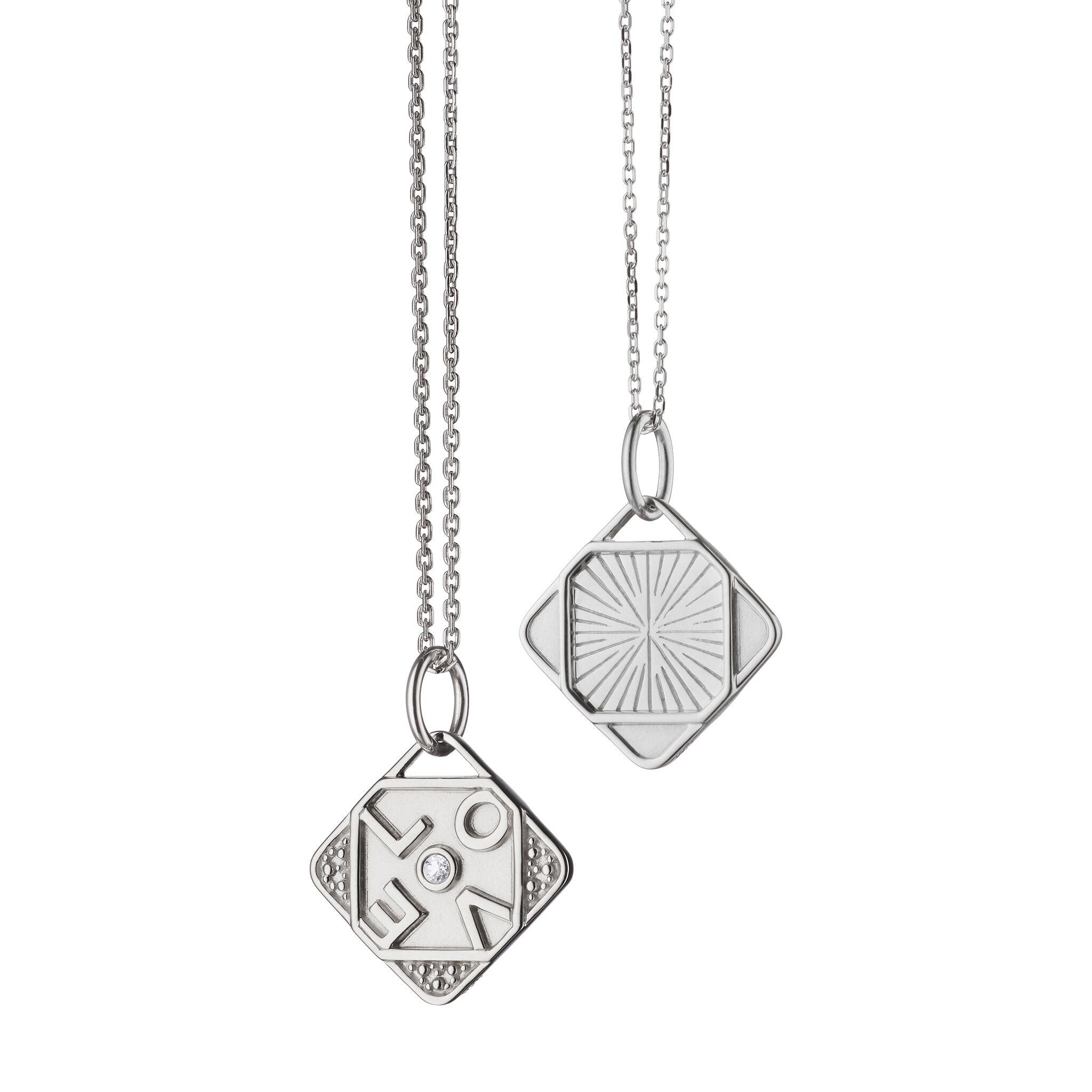 Monica Rich Kosann Modern Charm Mini Love Silver and White Sapphire Pendant Necklace